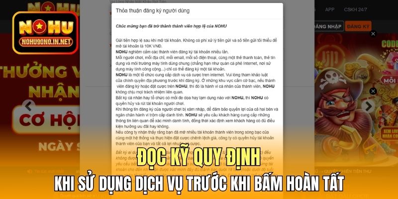 Đọc kỹ quy định khi sử dụng dịch vụ trước khi bấm hoàn tất